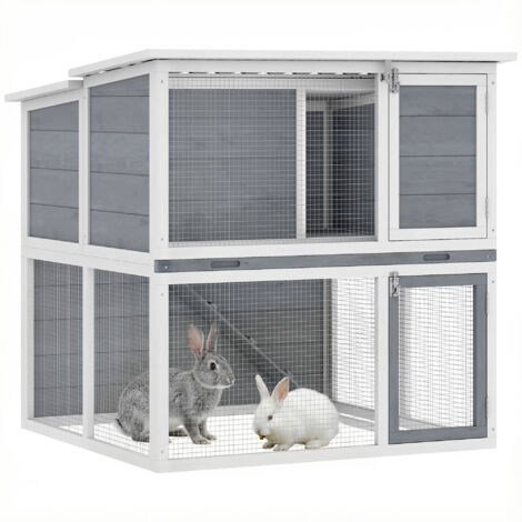 Clapier lapin extérieur cage lapin 2 étages spacieux toit double ouverture plateau amovible 98x95x102,5 cm gris