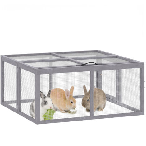 Clapier lapin extérieur enclos lapin pliable bois toit ouvrant poignée poule canard 110x105x50 cm gris