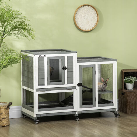 Clapier lapin intérieur cage lapin en bois design de luxe 3 niveaux avec 3 plateaux amovibles 110 x 50 x 86 cm gris