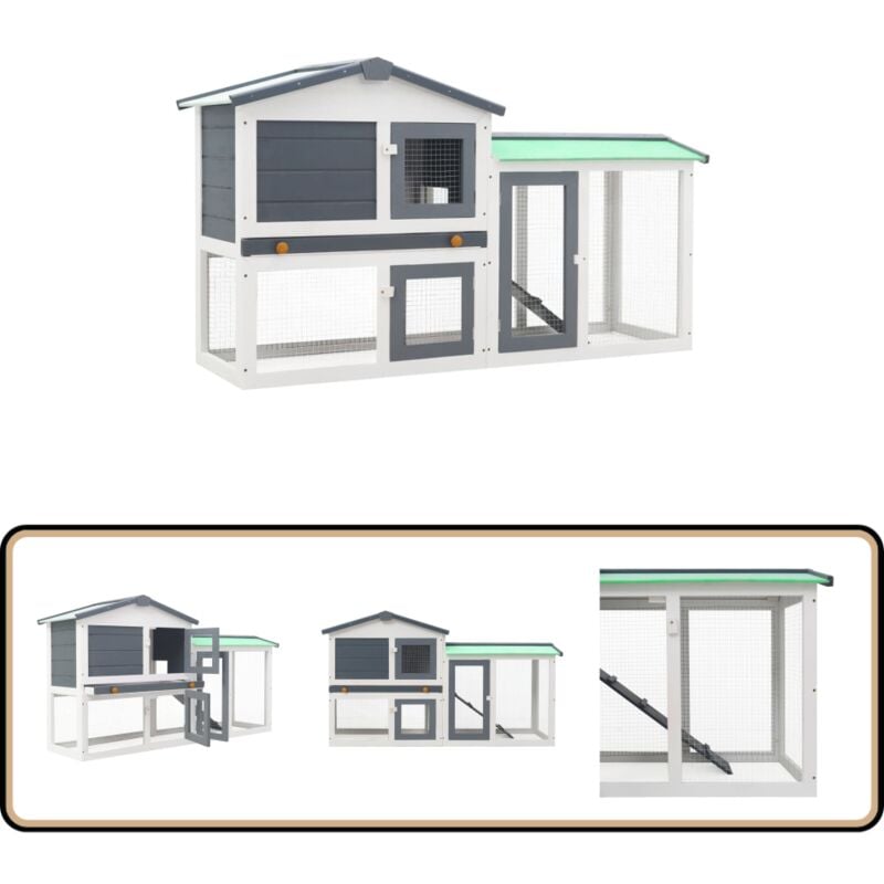 Vidaxl - Clapier large d'extérieur Gris et blanc 145x45x84 cm Bois - Clapier Lapin - Clapier Exterieur - Clapier Bois - Habitat Lapin - Maison Lapin