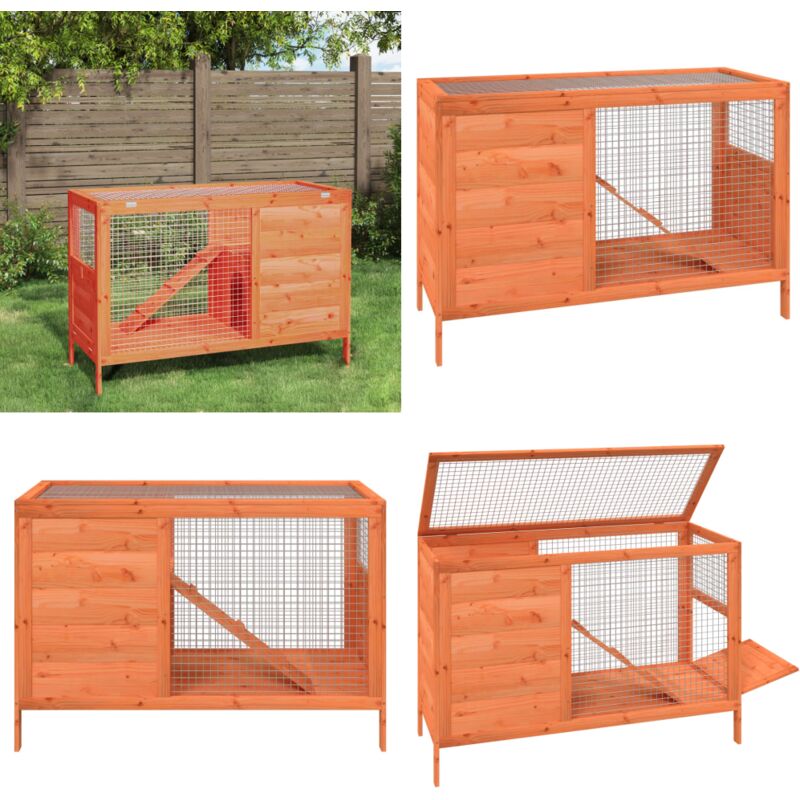 Clapier marron 103x44x69,5 cm bois de pin massif - Cage À Lapin - Clapier Extérieur - Abri Pour Lapin - Habitat Pour Petit Animal - Accessoires Pour