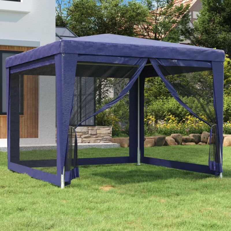 Tente de fête avec 4 parois latérales en maille Bleu 3x3 m PEHD, Bleu, 319227