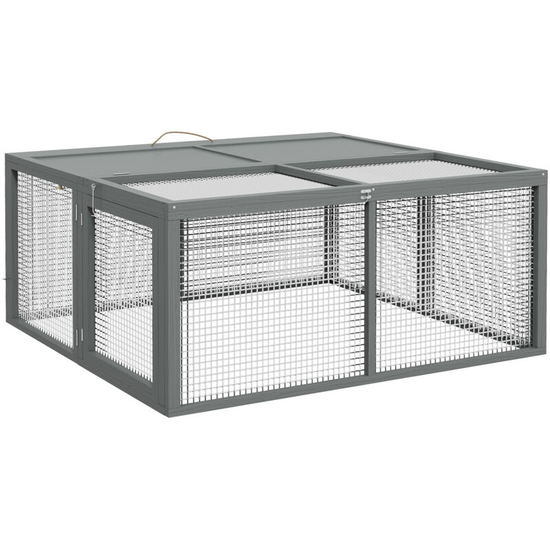 Pawhut - Clapier pliable avec poignée - cage à lapin - toit ouvrant, porte - 110 x 105 x 50 cm - acier bois gris