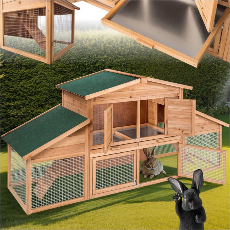 Tectake - Clapier pour Lapin Petits Rongeurs en Bois 226 cm x 77 cm x 95,5 cm