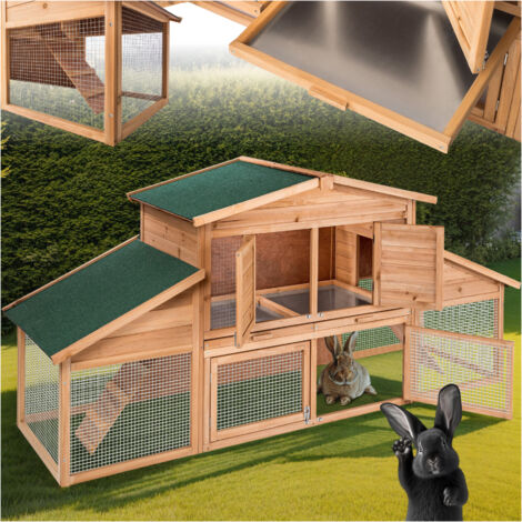 Tectake – Cage XXL pour petits animaux 226x77x95,5cm – 2 niveaux avec zone de repos – Bois de sapin massif – Accès facile par 4 portes verrouillables