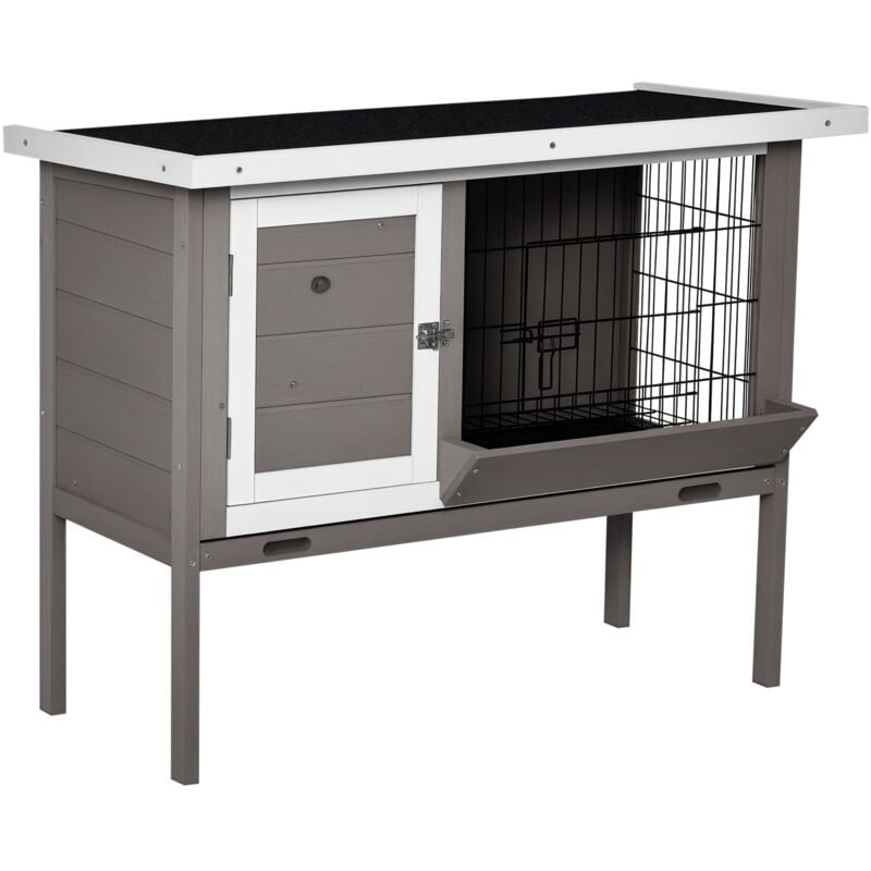 Pawhut - Clapier sur pied - 2 portes, toit bitumé ouvrant, plateau coulissant - acier bois gris blanc noir