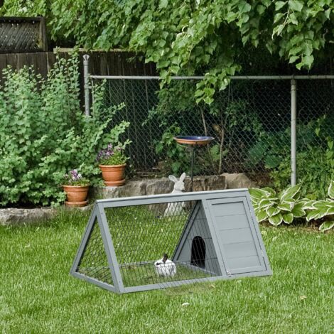Clapier triangulaire de sol enclos extérieur niche double porte convient aux lapins poules tortue terrestre dim. 116L x 62.2l x 52.5H cm bois massif pin gris