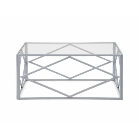 CLARA - Table basse rectangulaire en verre et métal argenté - Transparent