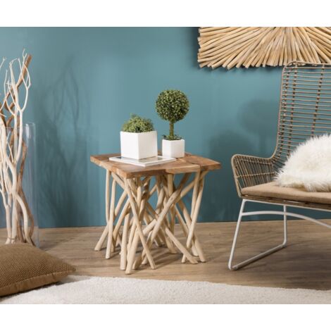CLARA - Table d'appoint nature plateau carré en bois de teck 55x55cm