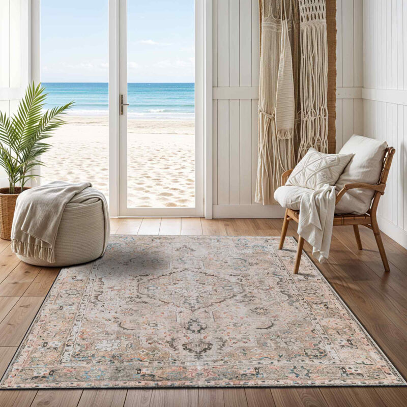 Surya - Tapis Vintage Lavable en Machine Marron/Gris 200x275 cm