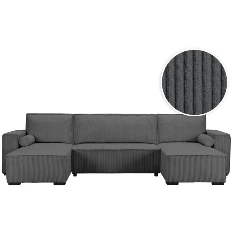 Loungitude - clarence - Canapé panoramique convertible en velours cotelé - Gris foncé