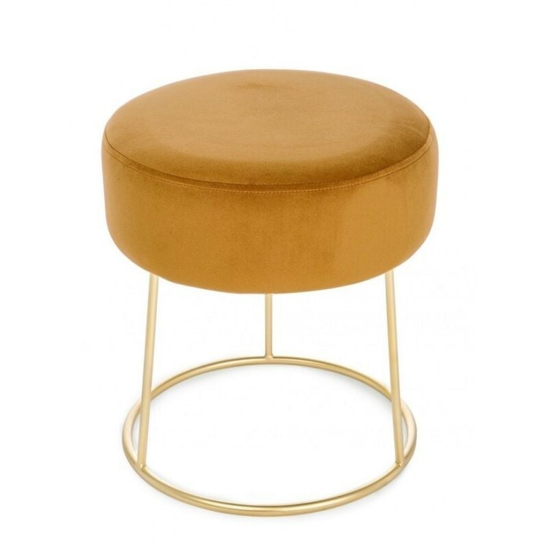 Clarissa Pouf velours ocre jaune diamètre 35x h40 cm