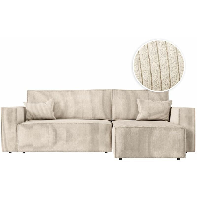 CLARISSE - Canapé d'angle convertible réversible avec coffre en velours côtelé - Beige