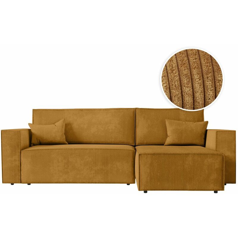 Loungitude - clarisse - Canapé d'angle convertible réversible avec coffre en velours côtelé - Jaune
