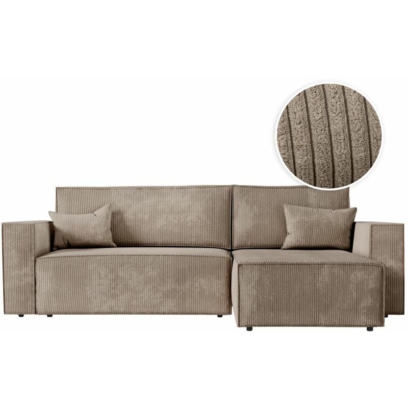 Loungitude - clarisse - Canapé d'angle convertible réversible avec coffre en velours côtelé - Taupe