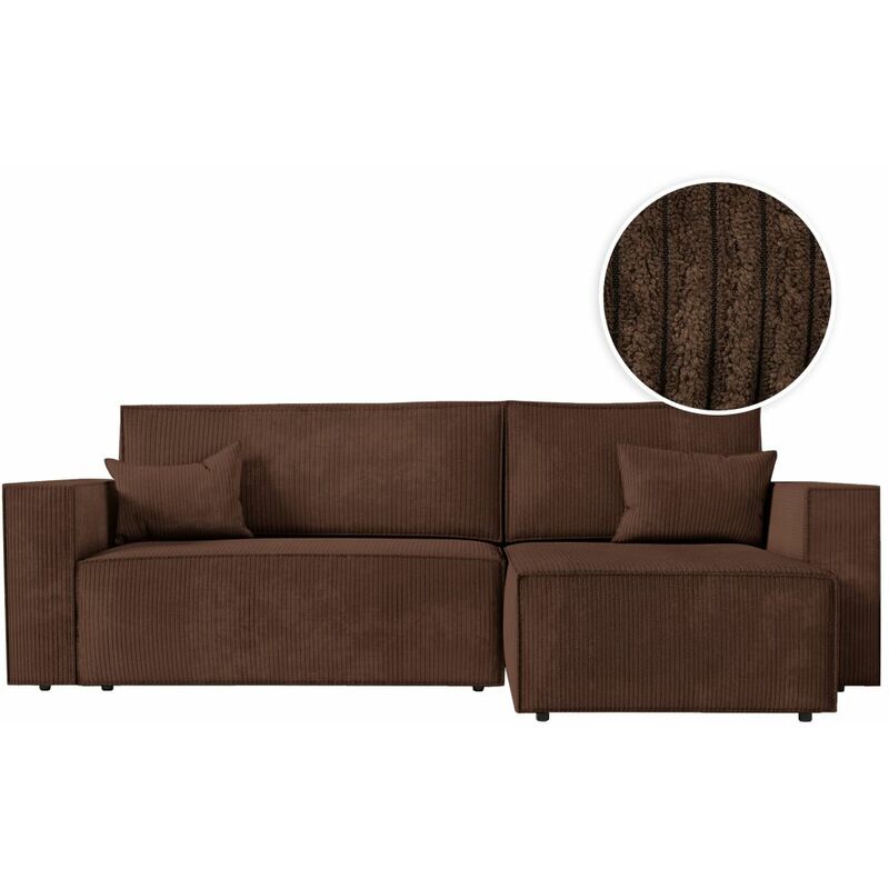 Loungitude - clarisse - Canapé d'angle convertible réversible avec coffre en velours côtelé - Marron Loungitude - clarisse - Canapé d'angle convertible réversible avec coffre en velours côtelé - Marron