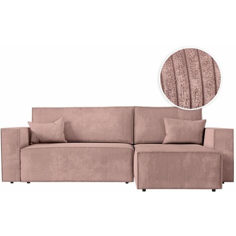 CLARISSE - Canapé d'angle convertible réversible avec coffre en velours côtelé - Vieux rose