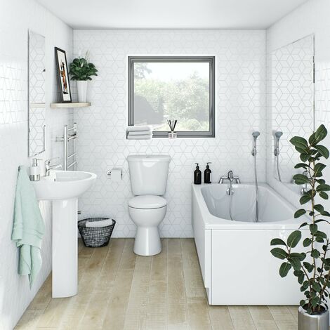 Clarity II complete bathroom suite with straight bath, shower and taps 1600 x 700 - White