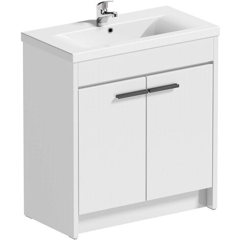 main image of "Clarity white floorstanding vanity unit with black handle and ceramic basin 760mm"