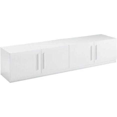 CLARK - Meuble TV 4 Portes Moderne Laqué Blanc Poignées en Métal