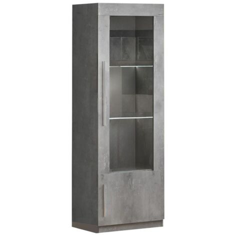 CLARK - Vitrine Droite Laquée Effet Marbre Poignées Métal avec Leds