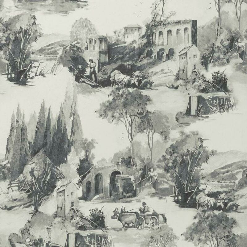 Clarke And Clarke - Anastacia Charcoal Wallpaper Toile De Jouy Paste The Wall