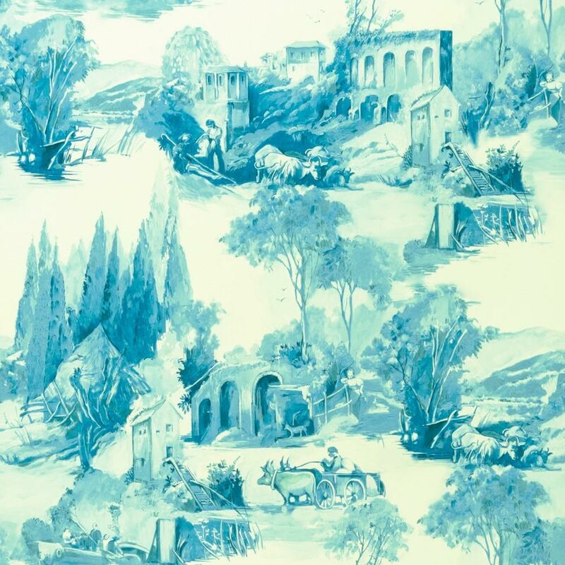 Clarke And Clarke - Anastacia Delft Blue Wallpaper Toile De Jouy Paste The Wall