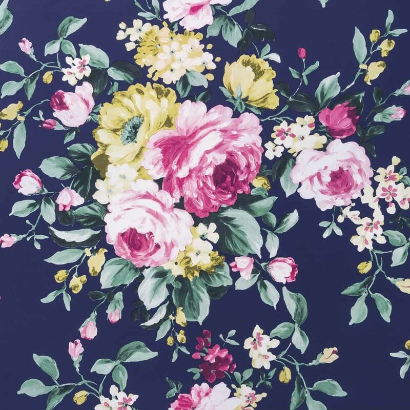 Clarke And Clarke - Emeline Indigo Wallpaper Floral Flowers Paste The Wall Modern