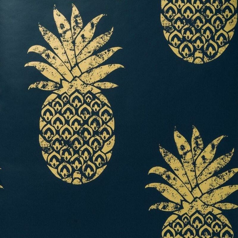 Clarke And Clarke - Tobago Indigo Navy Wallpaper Pineapple Print Paste The Wall