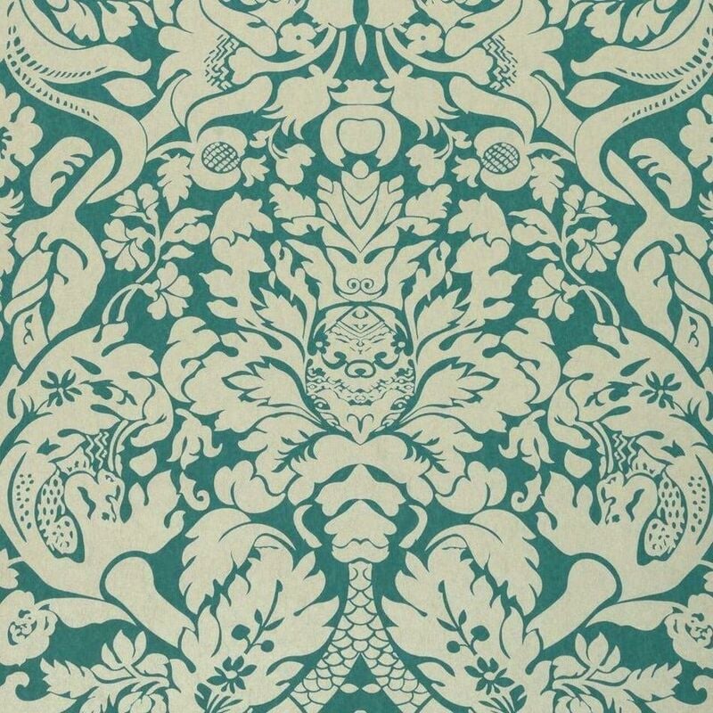 Clarke And Clarke - Valentina Teal Wallpaper Damask Metallic Print Paste The Wall