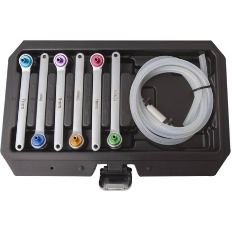 Clas – Coffret 6 clés purge de freins et embrayage – Coupleur avec joint de retenue – Clapet anti-retour pour purger à 1 seul opérateur – Clés 7 à 12mm