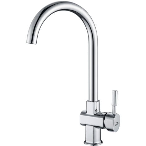Clásico Grifo de Cocina con Giro de 360°Caño Alto Diseño Elegante Grifos de Fregadero Monomando en Latón y Cromado para Agua Caliente y Fría