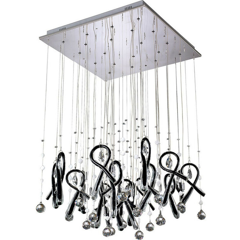 Inspired Class Colgante cuadrado 20 luces G4 cromo pulido/vidrio negro/cristal, no compatible con led/cfl