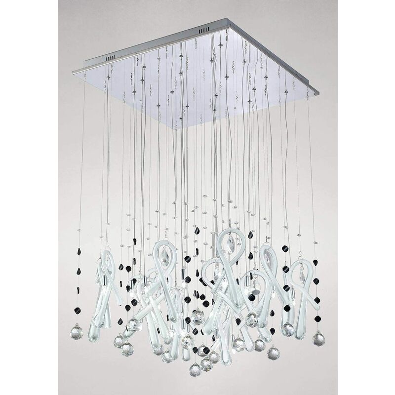 09diyas - Class square pendant light 20 Bulbs polished chrome / frosted white / crystal