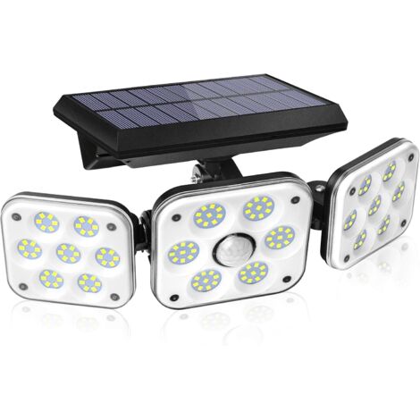 [Classe énergétique A+++] Lampe solaire extérieure 1pc noire, 138 LED étanche IP65 capteur de mouvement extérieur lumière solaire, 3 têtes jardin extérieur projecteur solaire