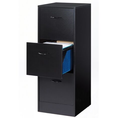 Classeur 3 tiroirs dossiers suspendus noir Office H109cm