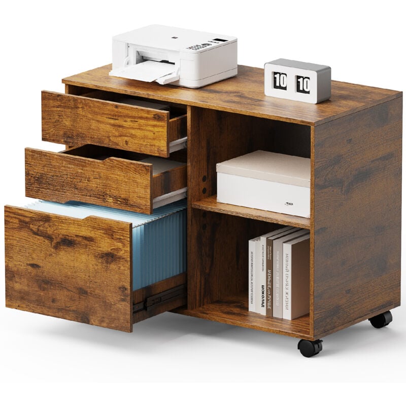 Commode à 3 tiroirs – Classeurs de rangement, tiroirs de bureau, support d'imprimante, mobile latéral sous le bureau, organisateur en bois avec