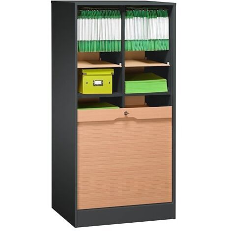 Classeur à rideau bois double anthracite-hêtre - Maxiburo