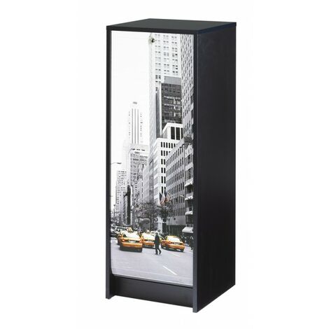 Classeur à Rideau Noir 5 Etagères Serrure L 37.8 H 103.8 P 38.4 cm - Coloris: Scene New York 504