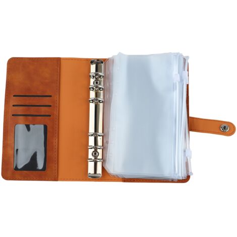 Classeur A6 en Cuir PU avec Anneaux Acier Inoxydable, Multi-Poches pour Bureau, École et Affaires, Marron