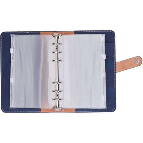 Classeur A6 en Cuir PU avec Poches Zippées, 6 Trous Pré-percés, Étiquettes, Portable et Léger, Bleu