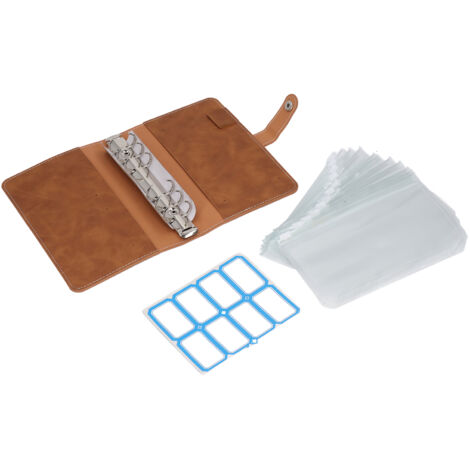 Classeur A6 en Simili Cuir avec Poches Zippées Transparentes, Format de Poche, Organisateur de Factures, Étiquettes Incluses, Marron