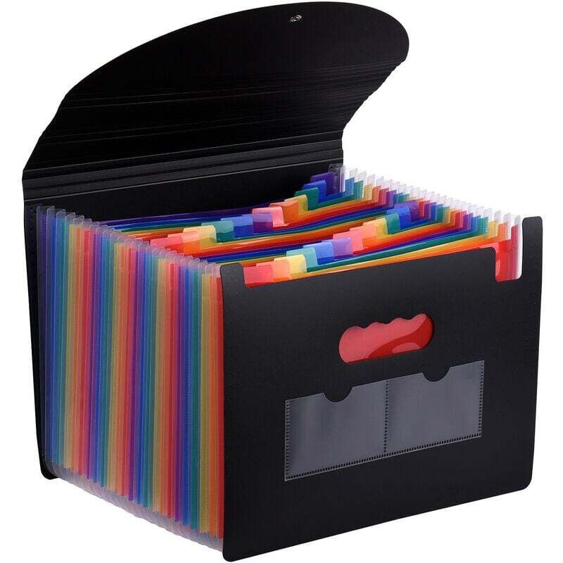 Classeur extensible à 24 pochettes avec couverture Organiseur de fichiers en accordéon A4 Format lettre Organisateur de documents Couleur arc-en-ciel