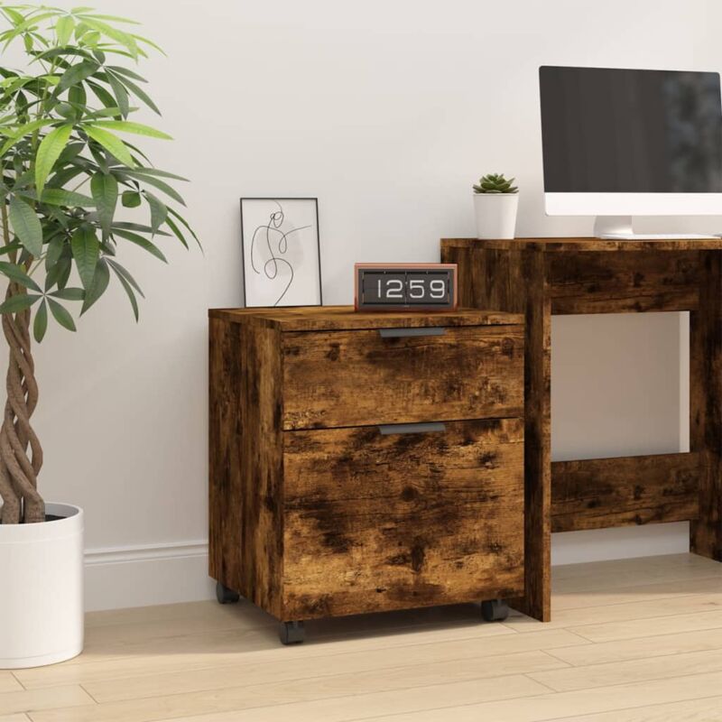 Classeur mobile,Armoire de Bureau avec roues Chêne fumé 45x38x54 cm Bois Vidaxl 387657
