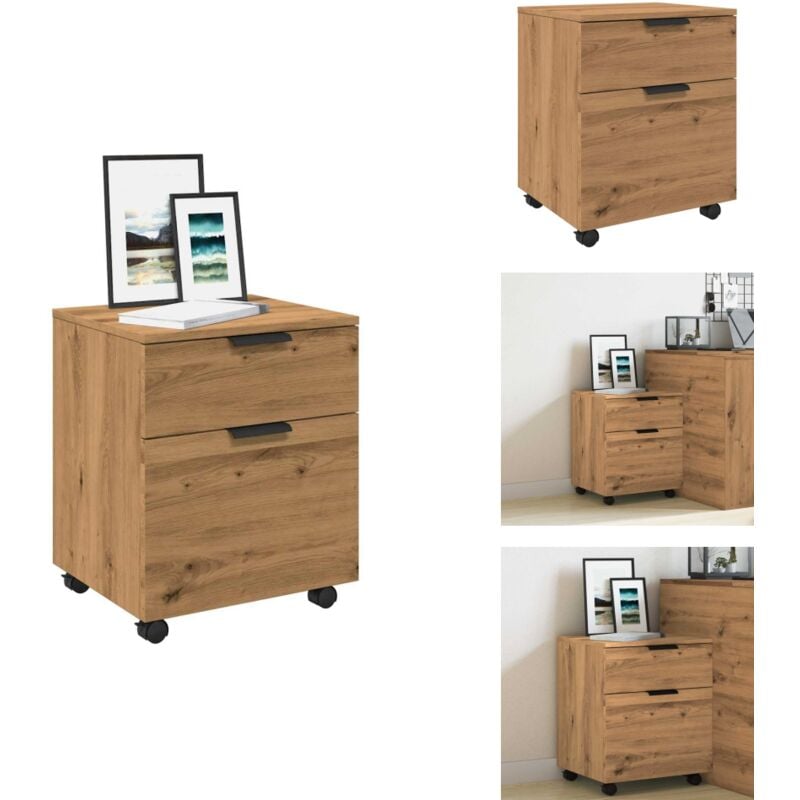 Classeur mobile avec roues chêne artisanal 45x38x54 cm - Armoire à Dossiers - Armoires à Dossiers - Armoire De Bureau - Rangement De Bureau