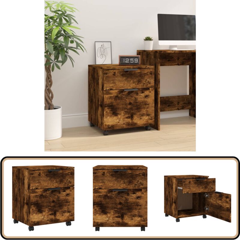 Classeur mobile avec roues Chêne fumé 45x38x54 cm Bois - Meuble De Bureau - Classeur - Armoire à Dossiers - Rangement Bureau - Mobilier Chêne