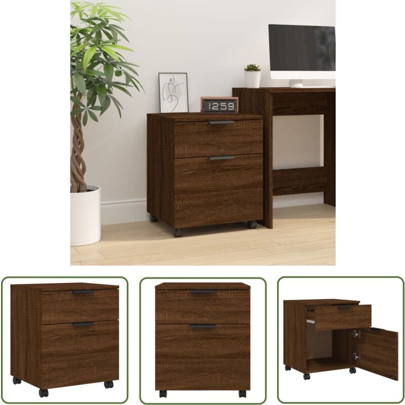 The Living Store Classeur mobile avec roues Chêne marron 45x38x54 cm Bois - Meuble De Bureau - Classeur Mobile - Armoire à Dossiers - Rangement