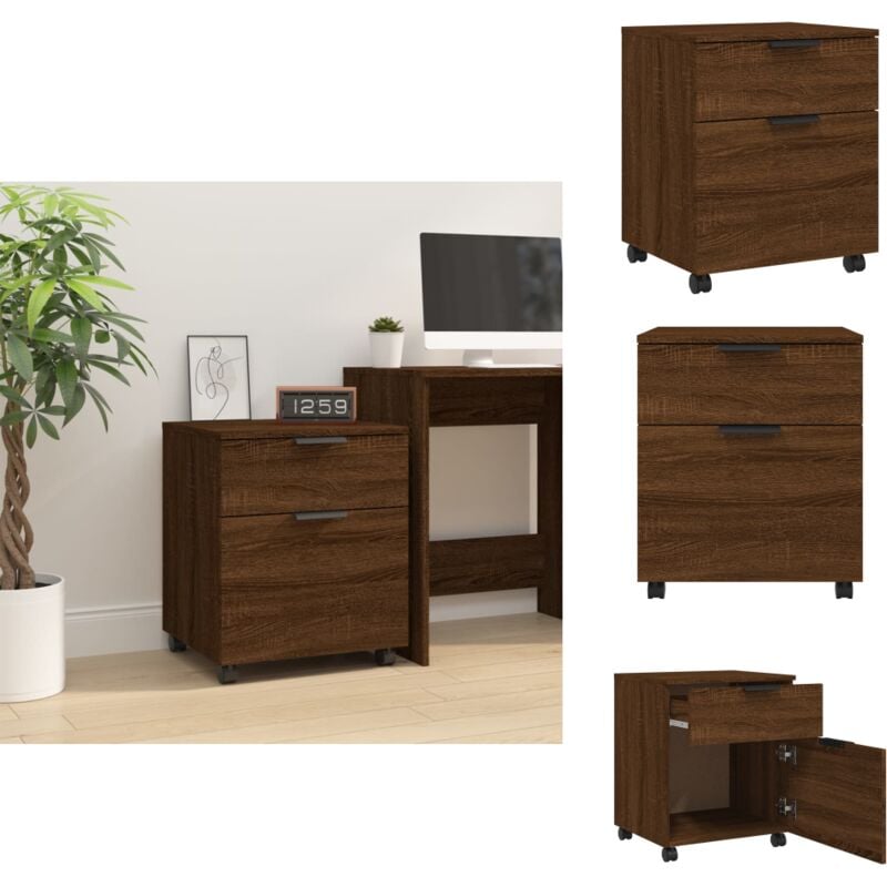 Classeur mobile avec roues Chêne marron 45x38x54 cm Bois - Meuble De Bureau - Classeur Mobile - Armoire à Dossiers - Rangement Bureau - Bureau Design
