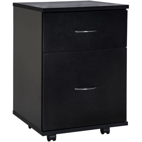 Classeur mobile en bois de type bureau et à domicile avec roues et 2 tiroirs 41x39x58cm noir