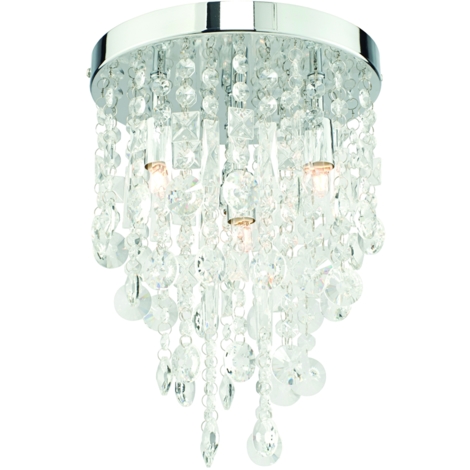 Classic 4 Light Jewelled Chrome Effect Plate Clear Glass Decorative Flush